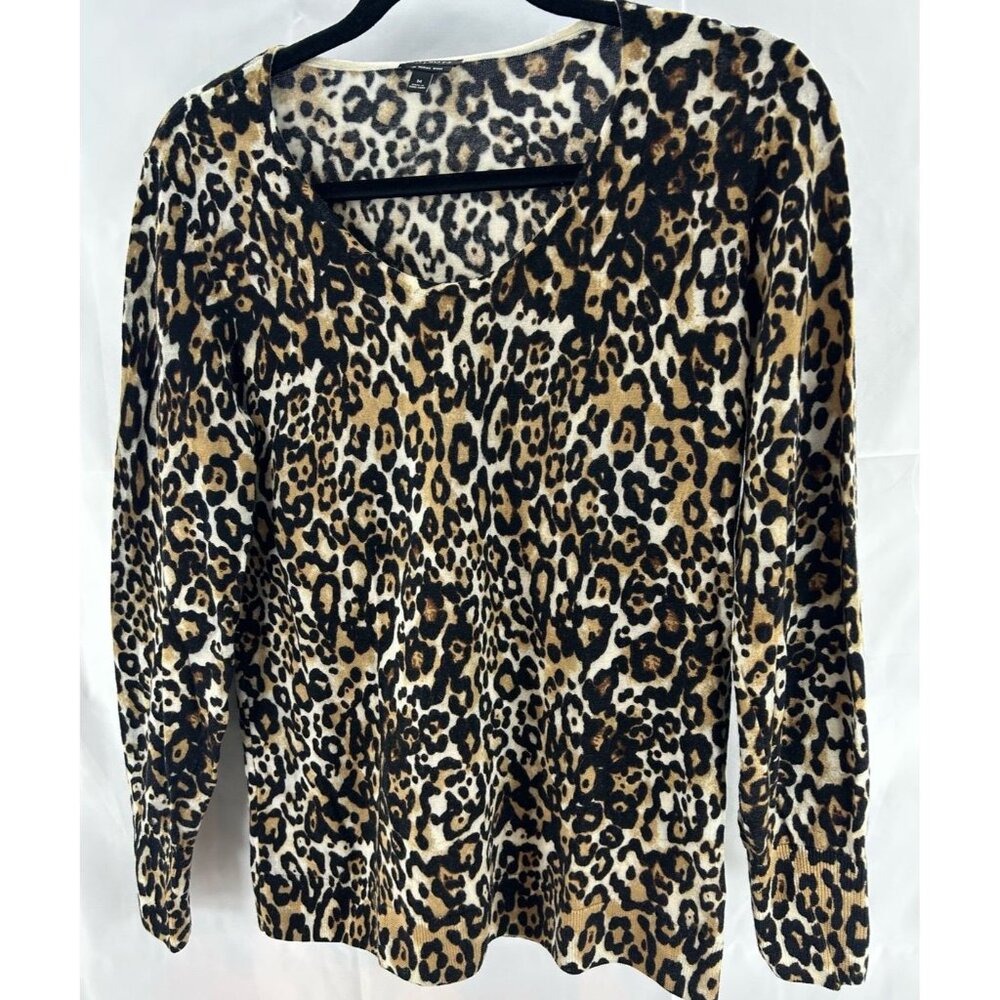 Talbots Cheetah Animal Print Y2K Vintage Pure Marino Wool Sweater Sz M